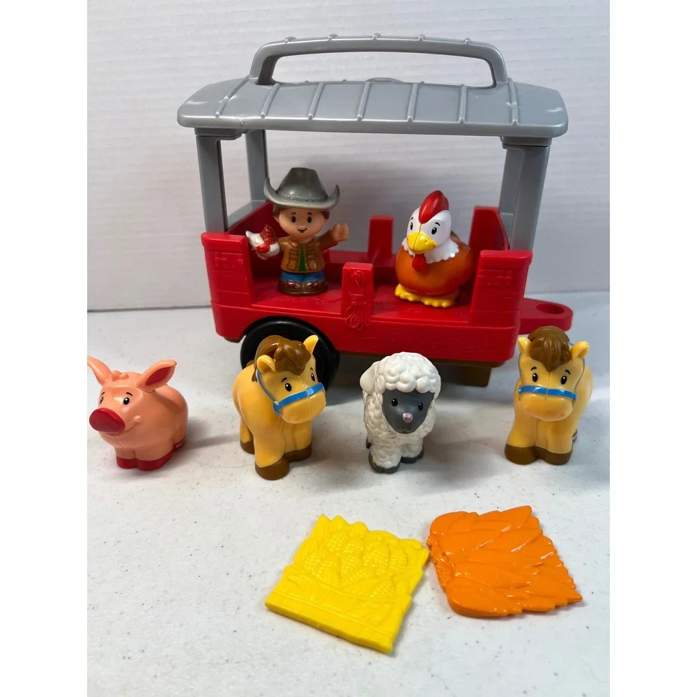 Fisher-Price Little People Farm Animal Trailer Set with Farmer Horses Pig Sheep